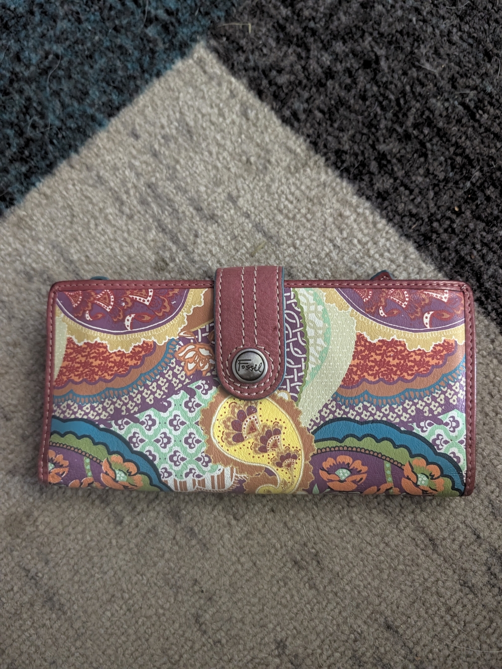 Fossil Multicolor Paisley Wallet with Burgundy Trim